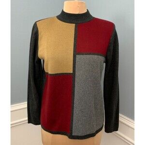 Vintage Alfred Dunner Sweater Womens L Petite Colorblock USA Made 80s Pullover
